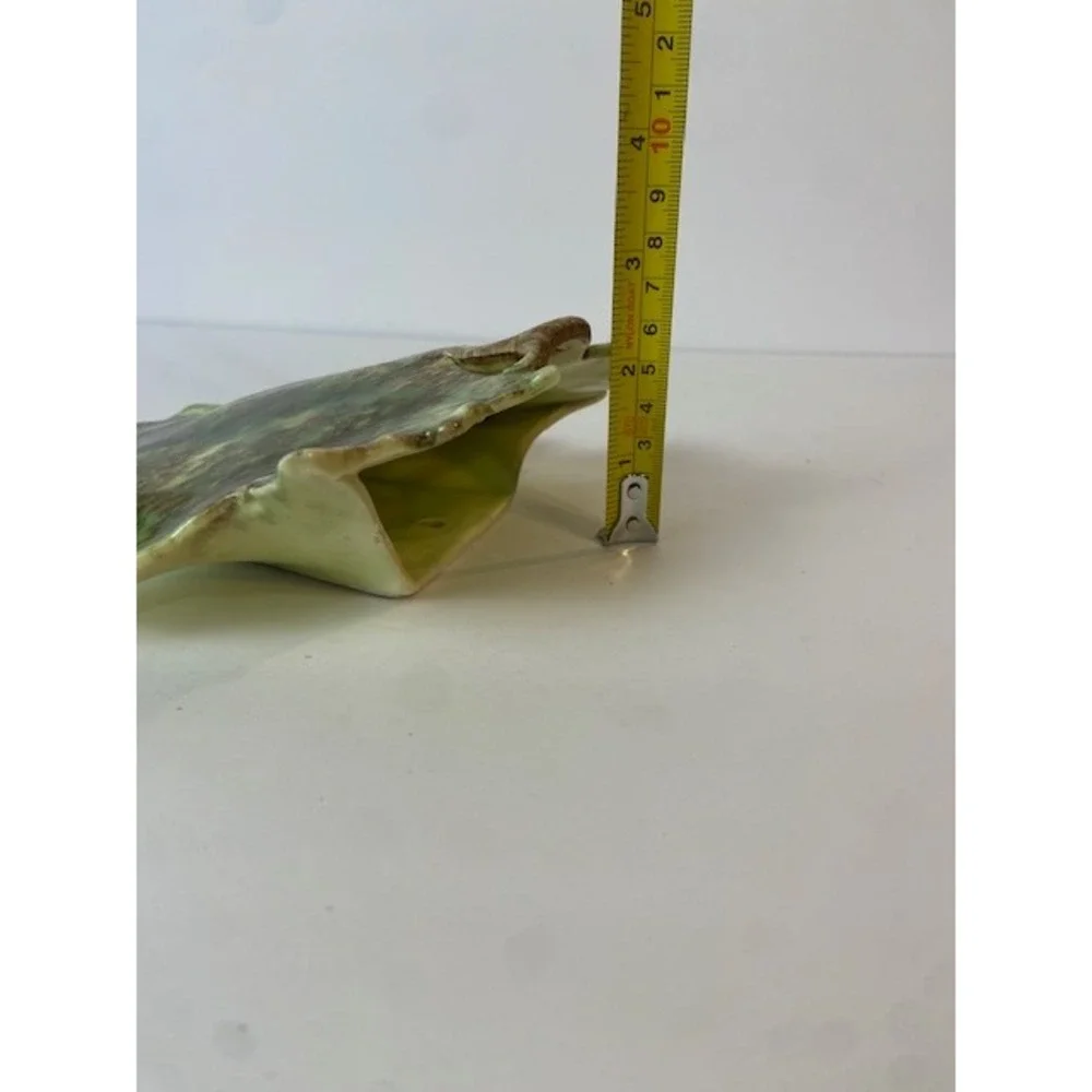 Mid Century Jamieson Ceramics Pottery Green Brown Drip Glaze Leaf Wall Pocket